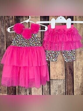 Mud Pie Leopard Print Tutu 2pc Short Set 0-6m